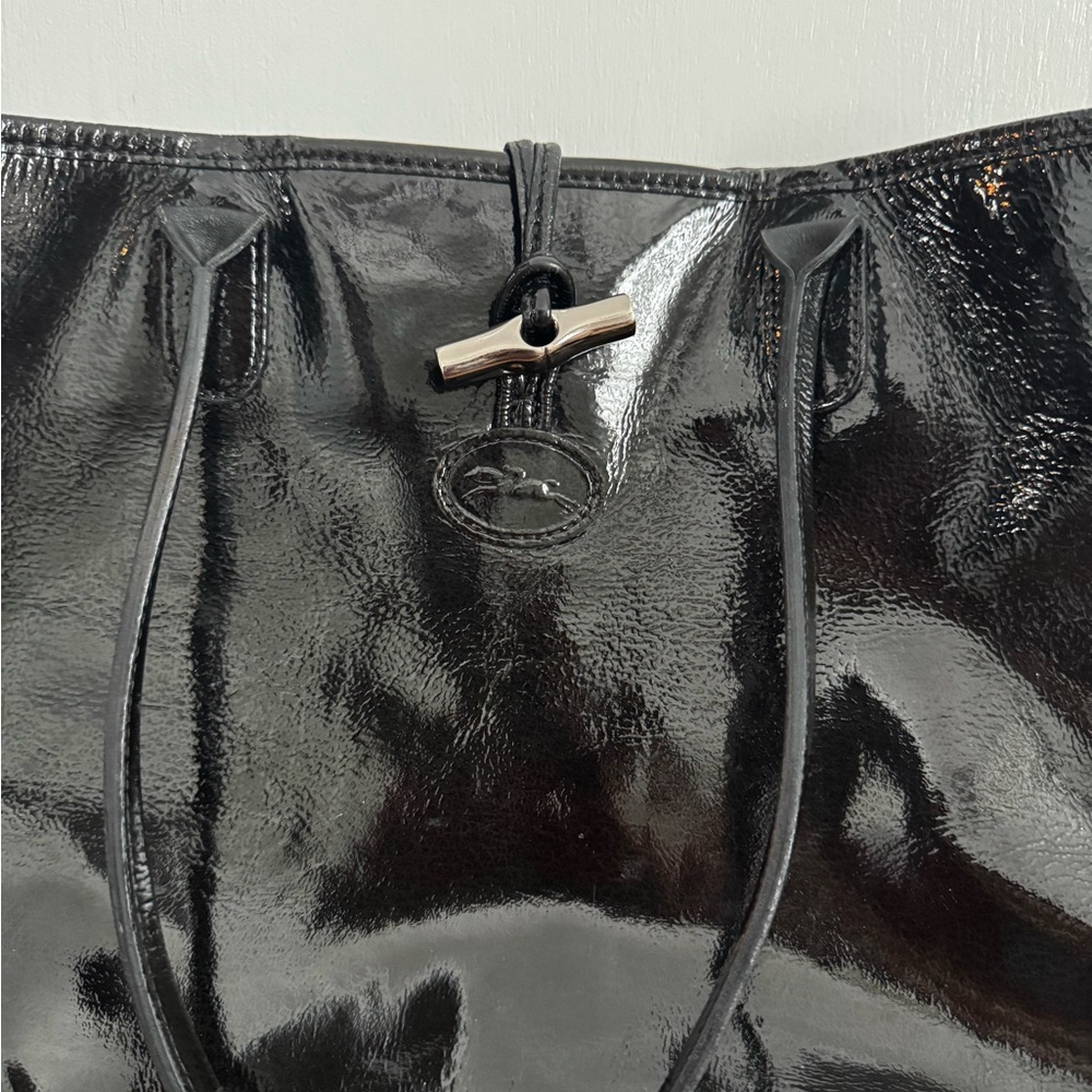 Longchamp Roseau Patent Leather Black Tote Bag - Picture 2 of 7